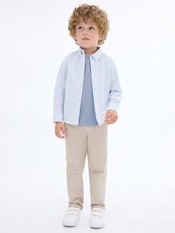 Mango Kids' Cotton Long Sleeved Striped Oxford Shirt, Lt-Pastel Blue, Lt-pastel Blue