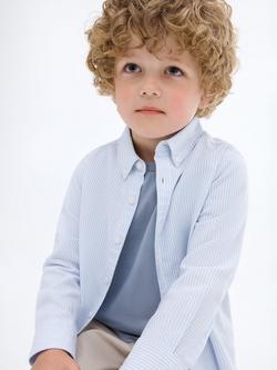 Mango Kids' Cotton Long Sleeved Striped Oxford Shirt, Lt-Pastel Blue - view 2, Lt-pastel Blue