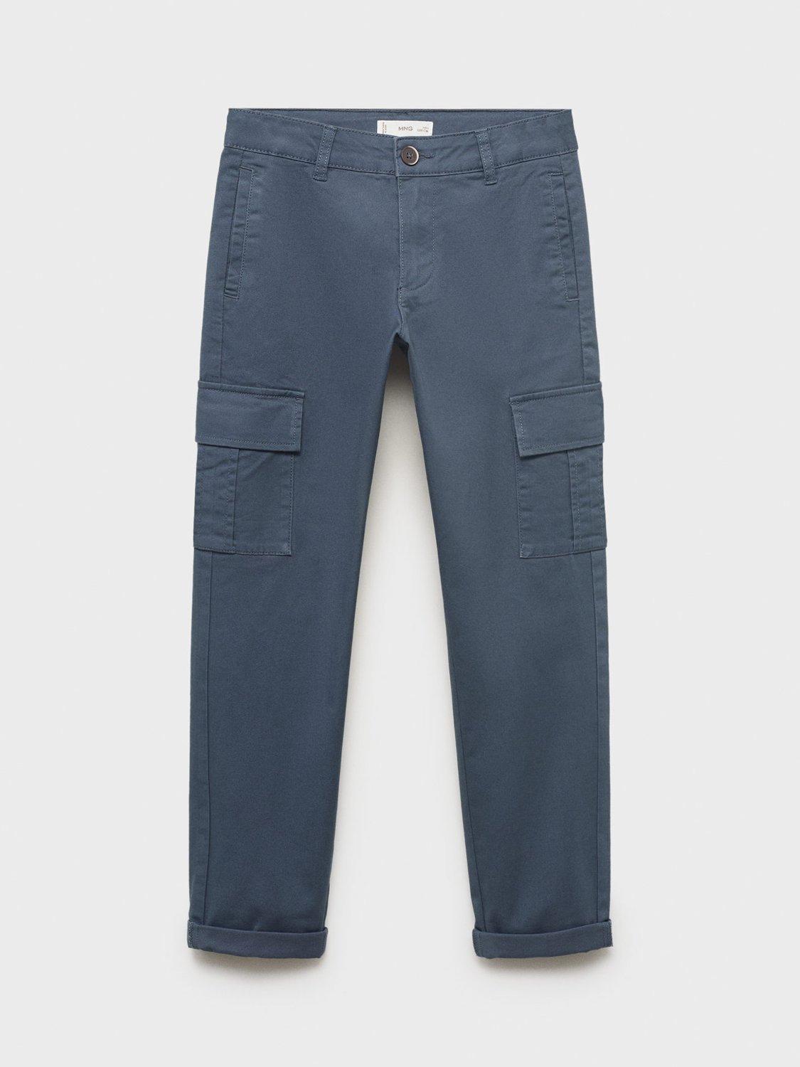 Product image 1 of 5, which shows Mango Kids' Cotton Rich Cargo Trousers, Medium Blue, 6 years