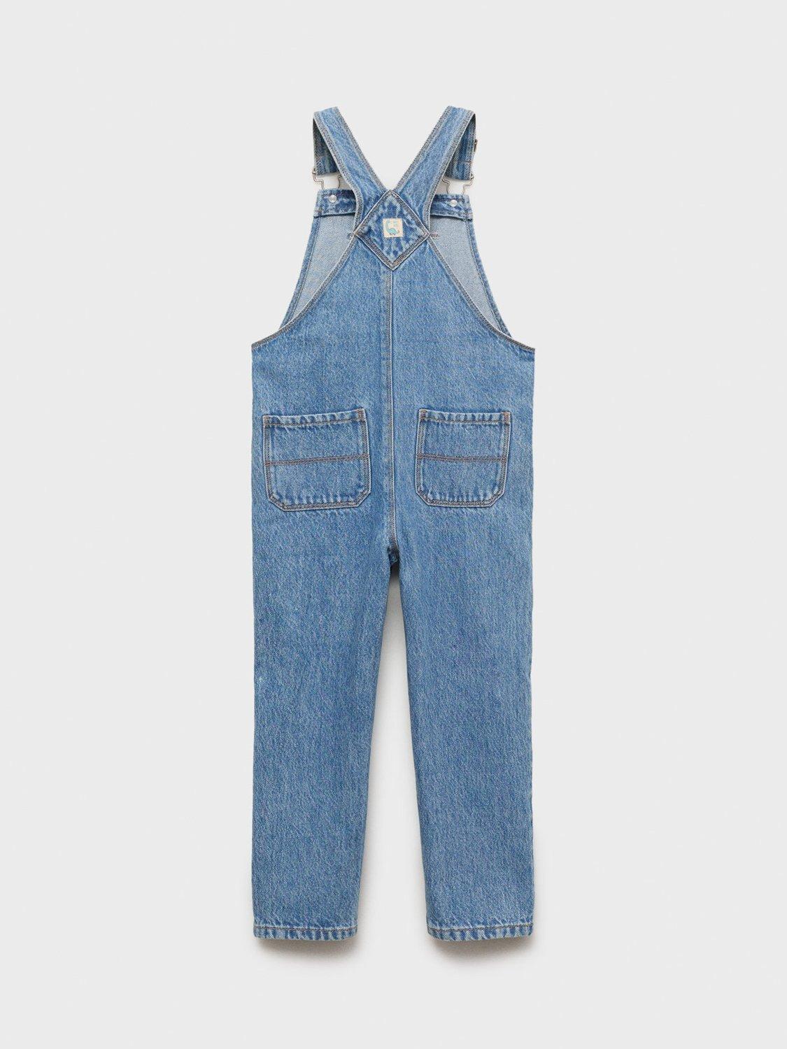 Product image 2 of 4, which shows Mango Kids' Denim Dungarees, Mid Blue, 12-18 months