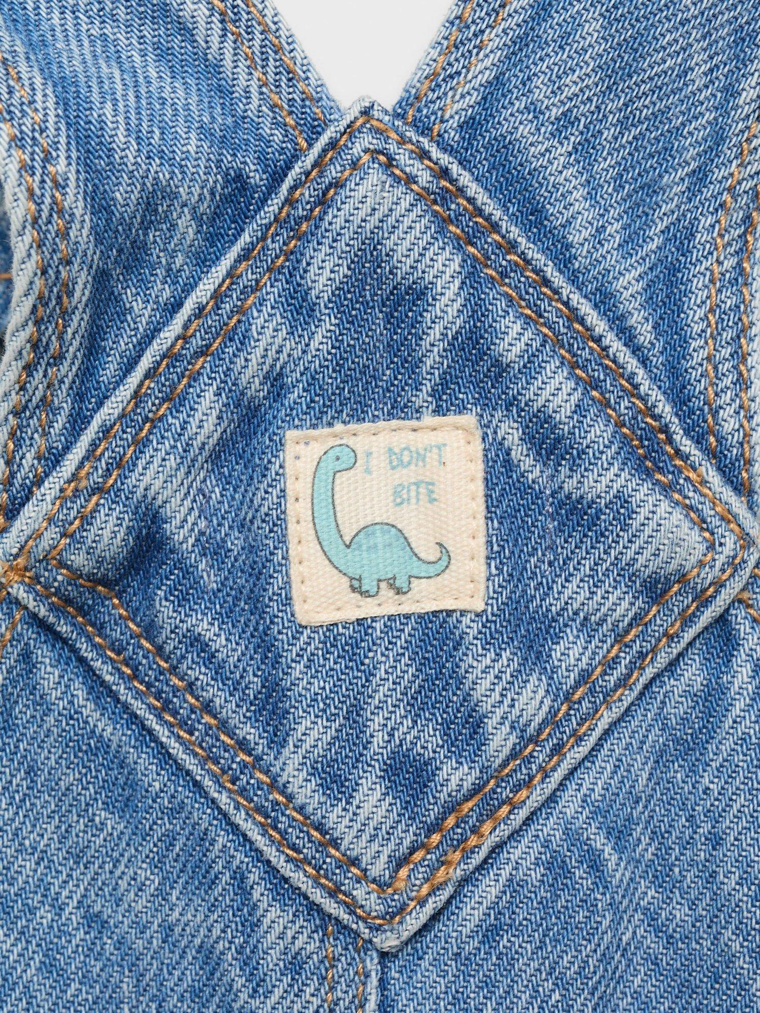 Product image 3 of 4, which shows Mango Kids' Denim Dungarees, Mid Blue, 12-18 months