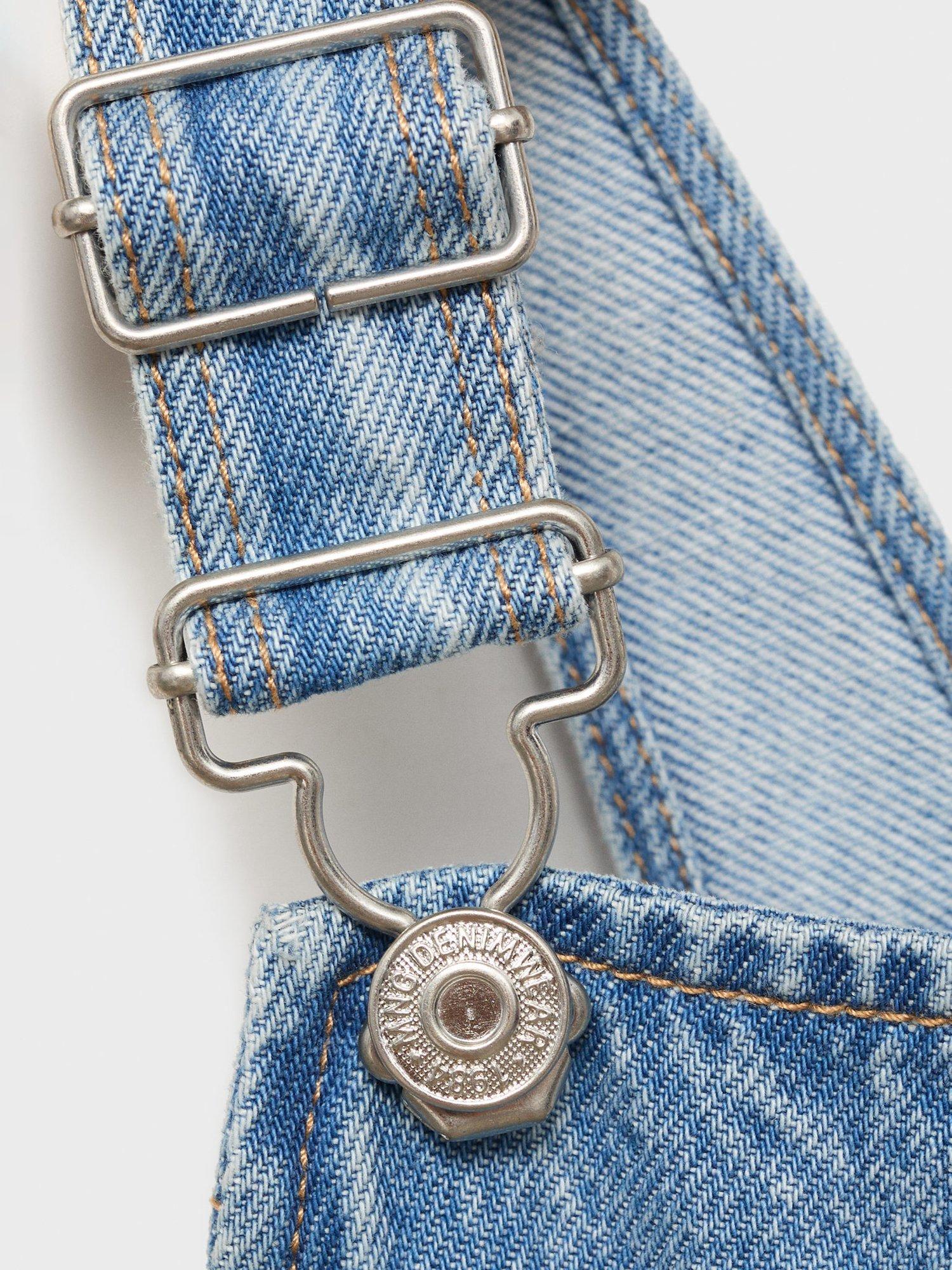 Product image 4 of 4, which shows Mango Kids' Denim Dungarees, Mid Blue, 12-18 months