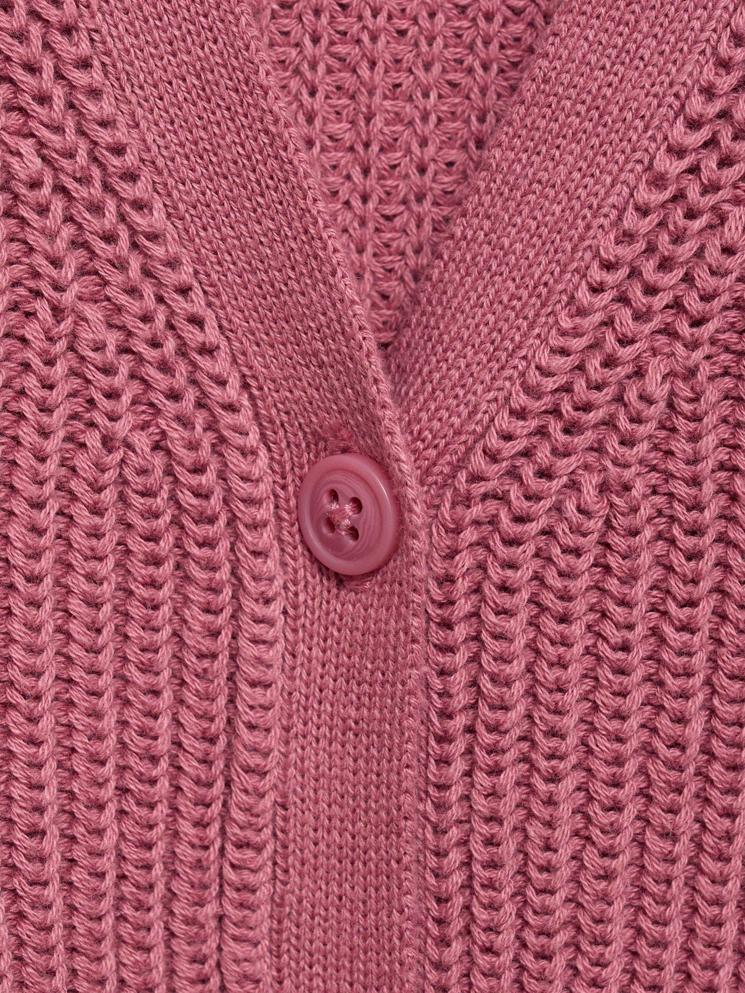 Product image 4 of 4, which shows Mango Kids' Rose Knitted Cotton Cardigan, Dark Red, 5-6 years