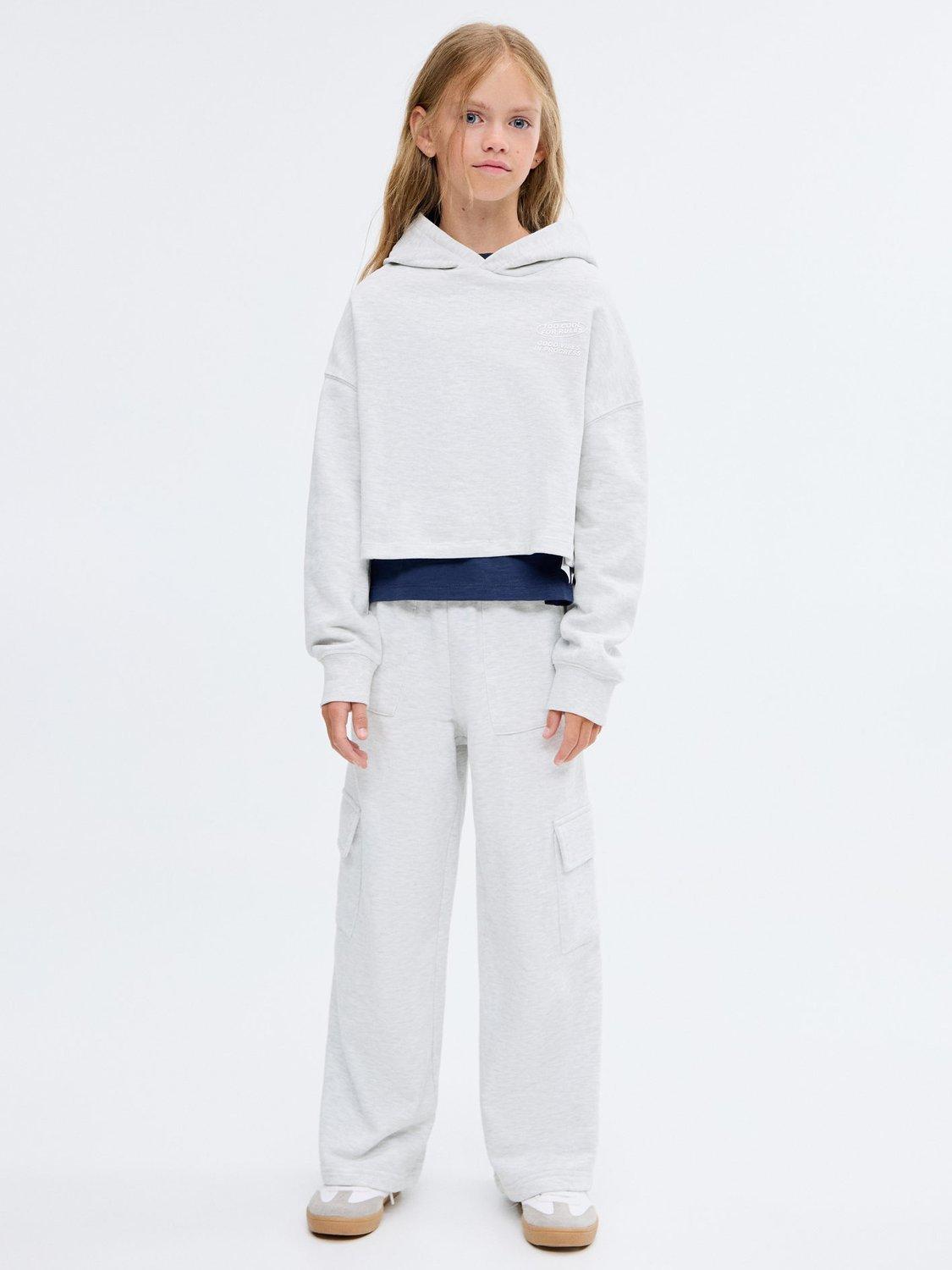 Product image 1 of 6, which shows Mango Kids' Fun Hoodie, Pastel Grey, 11-12 years