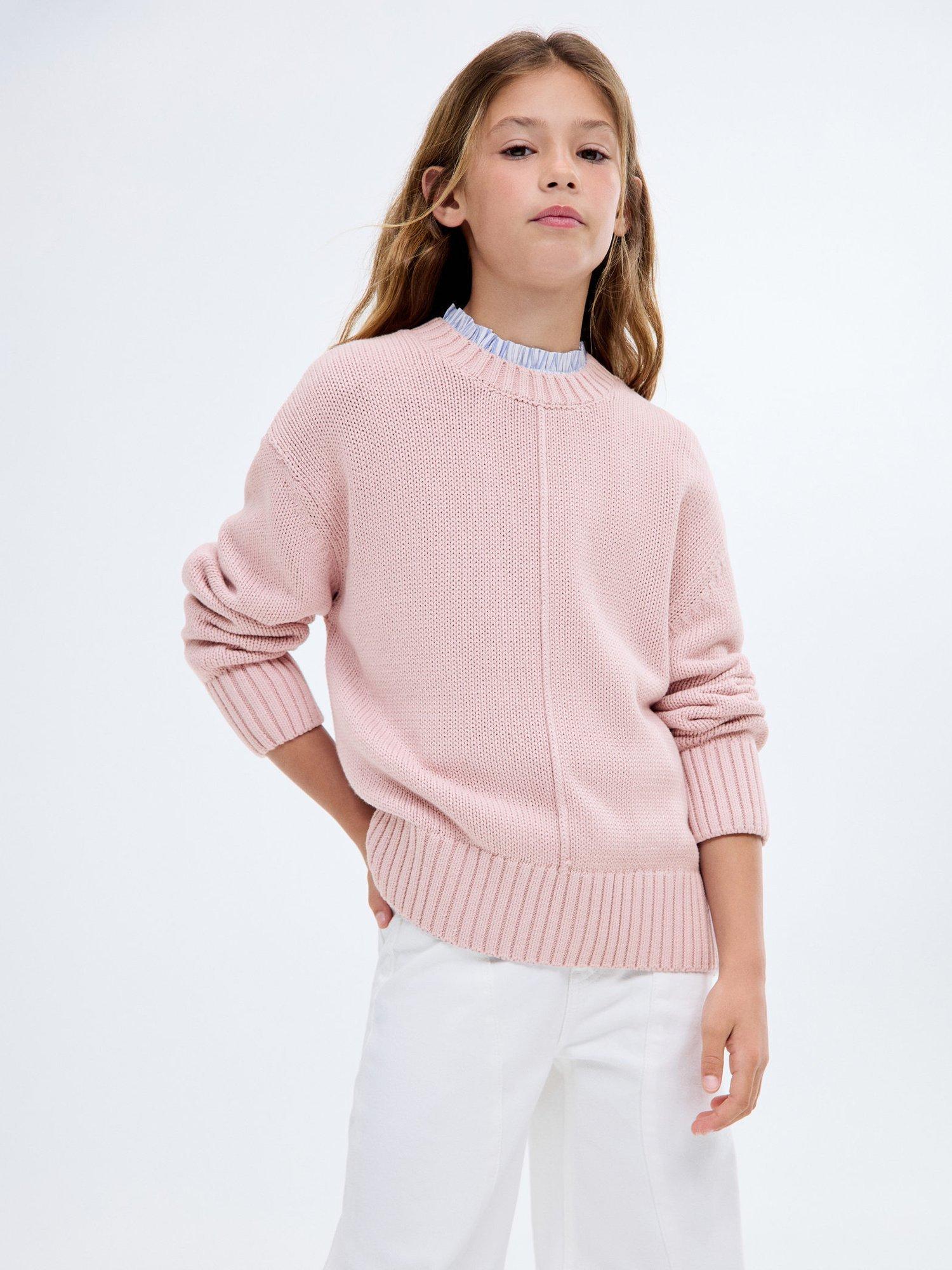Product image 1 of 7, which shows Mango Kids' Siena Cotton Long Sleeved Jumper, Pastel Pink, 5-6 years