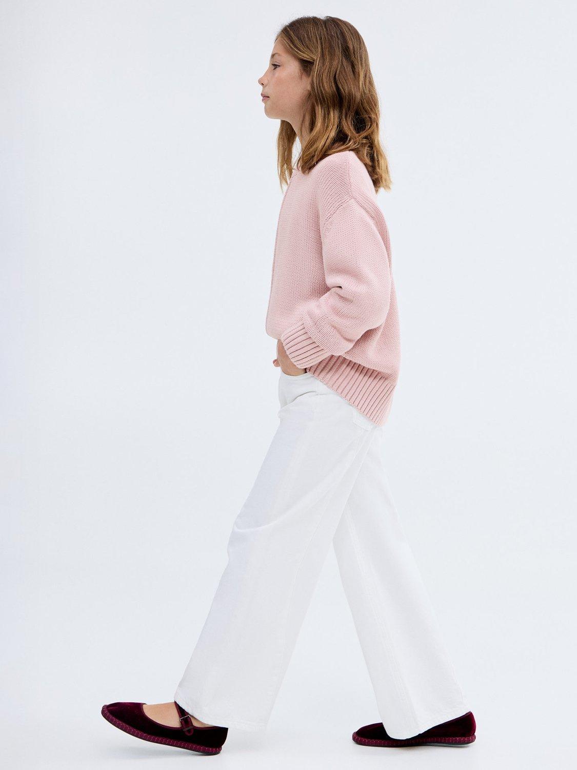 Product image 2 of 7, which shows Mango Kids' Siena Cotton Long Sleeved Jumper, Pastel Pink, 5-6 years