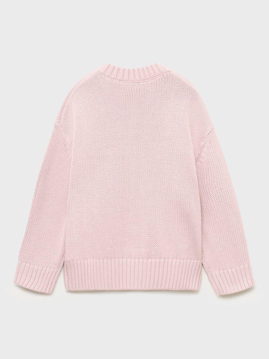 Product image 4 of 7, which shows Mango Kids' Siena Cotton Long Sleeved Jumper, Pastel Pink, 5-6 years