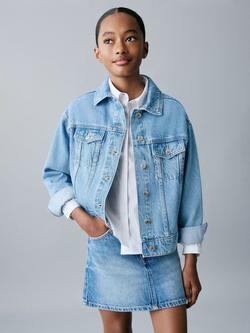 Mango Kids' Alice Relaxed Denim Jacket, Open Blue, Open Blue
