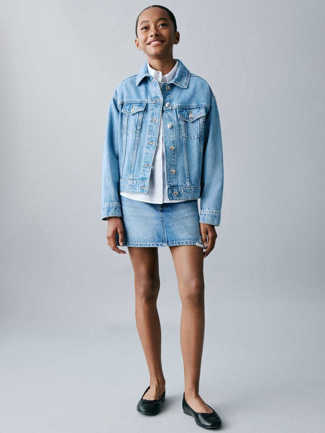 Product image 2 of 7, which shows Mango Kids' Alice Relaxed Denim Jacket, Open Blue, 10 years