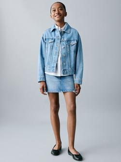 Mango Kids' Alice Relaxed Denim Jacket, Open Blue - view 2, Open Blue