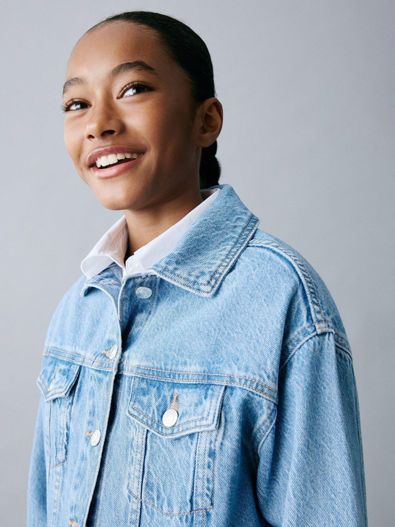 Product image 6 of 7, which shows Mango Kids' Alice Relaxed Denim Jacket, Open Blue, 10 years