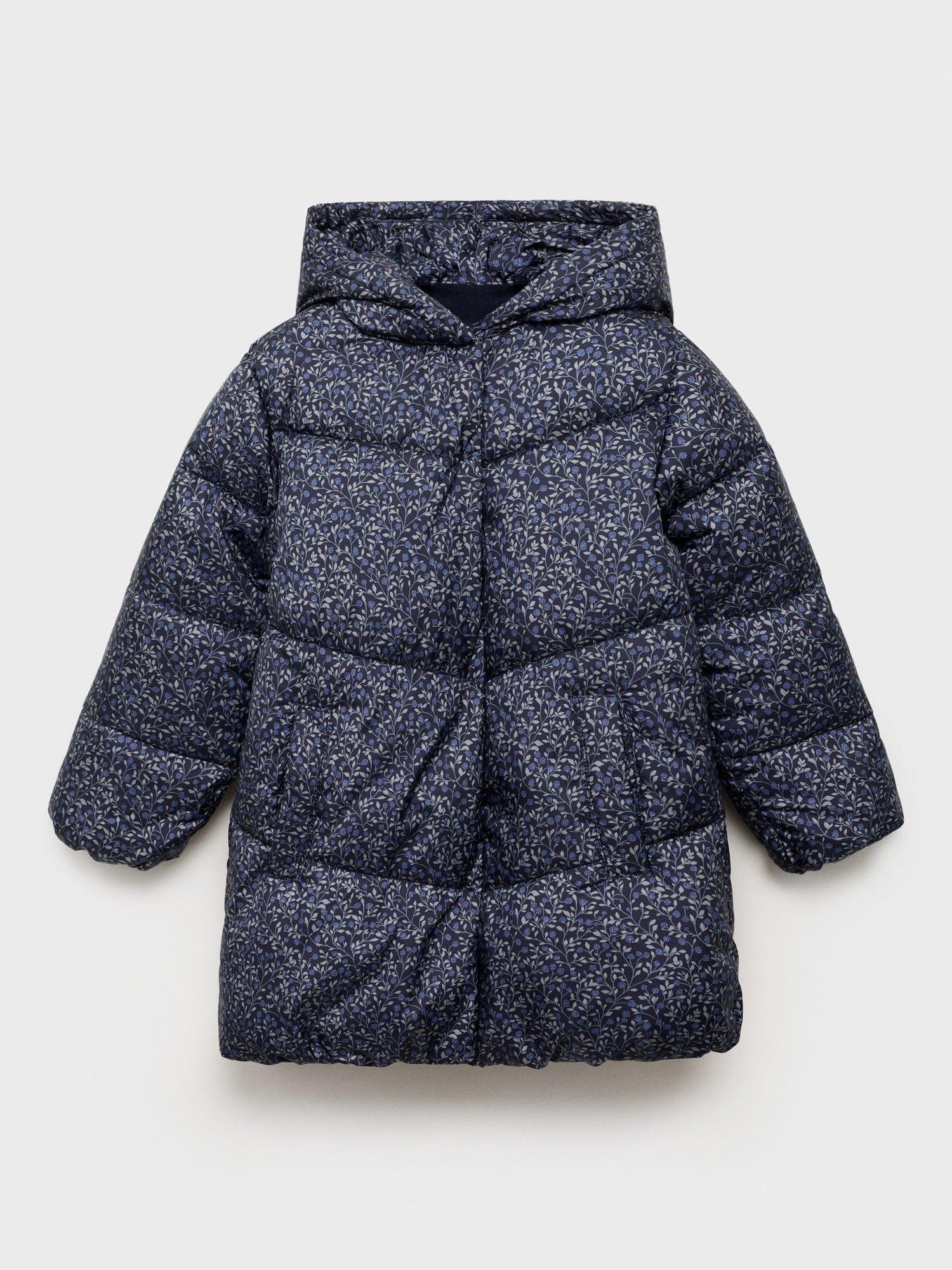 Product image 1 of 4, which shows Mango Kids' Anna Quilted Hooded Coat, Dark Blue, 11 yrs