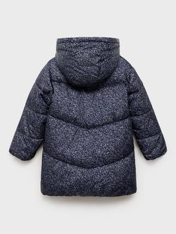 Mango Kids' Anna Quilted Hooded Coat - view 2, Dark Blue