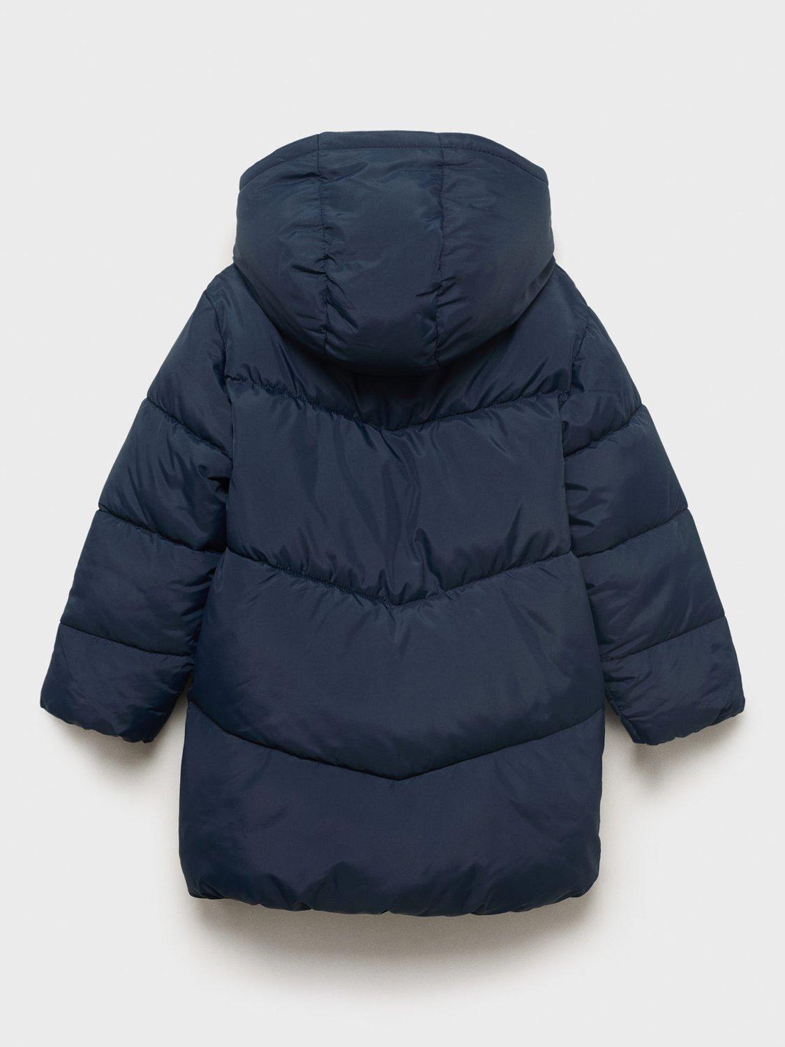 Product image 2 of 4, which shows Mango Kids' Anna Quilted Hooded Coat, Navy, 6 yrs