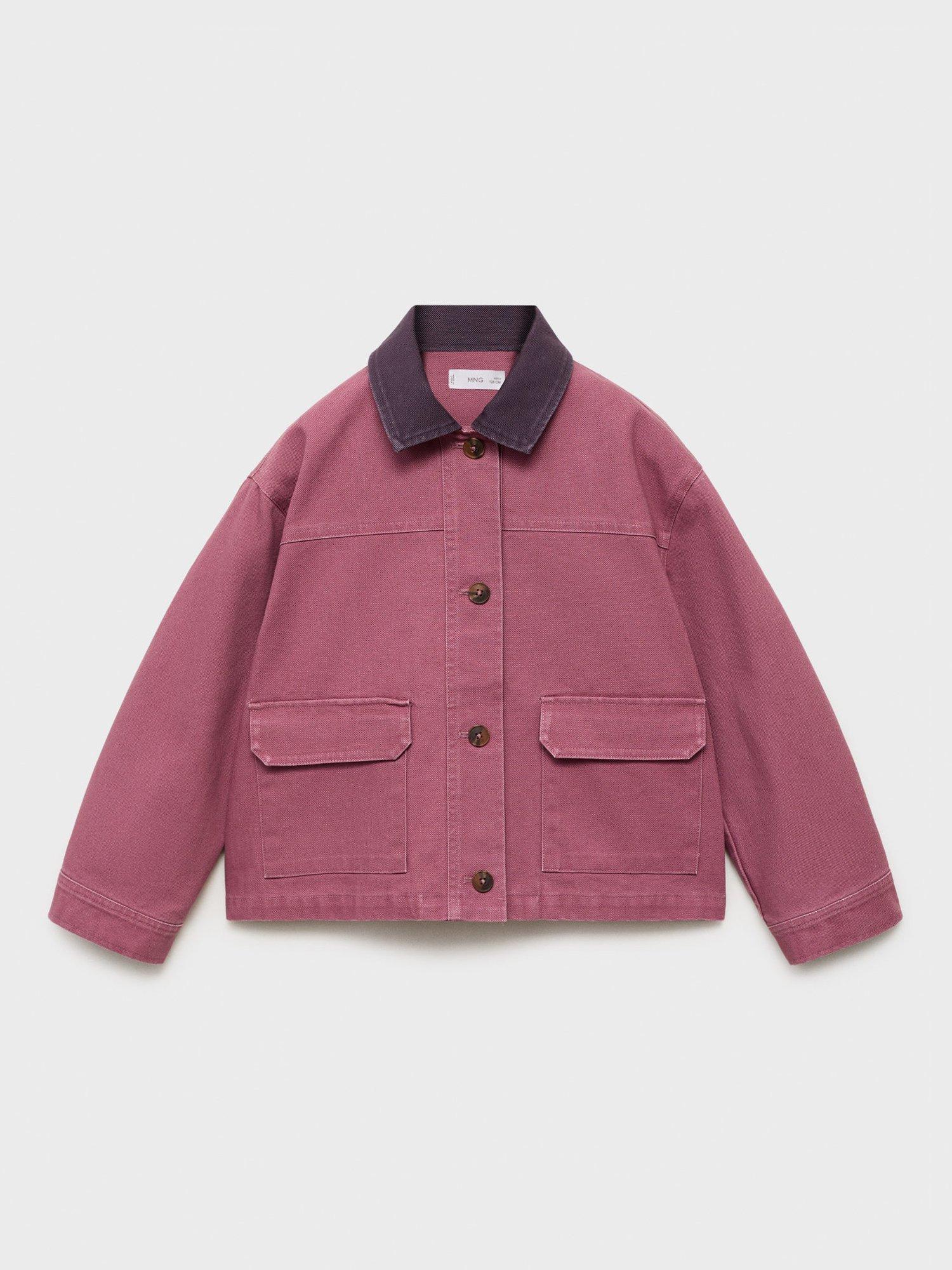 Product image 1 of 4, which shows Mango Kids' Gaby Oversized Denim Jacket, Dark Red, 6 years