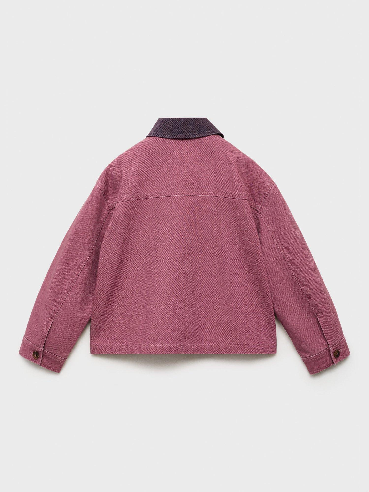 Product image 2 of 4, which shows Mango Kids' Gaby Oversized Denim Jacket, Dark Red, 6 years