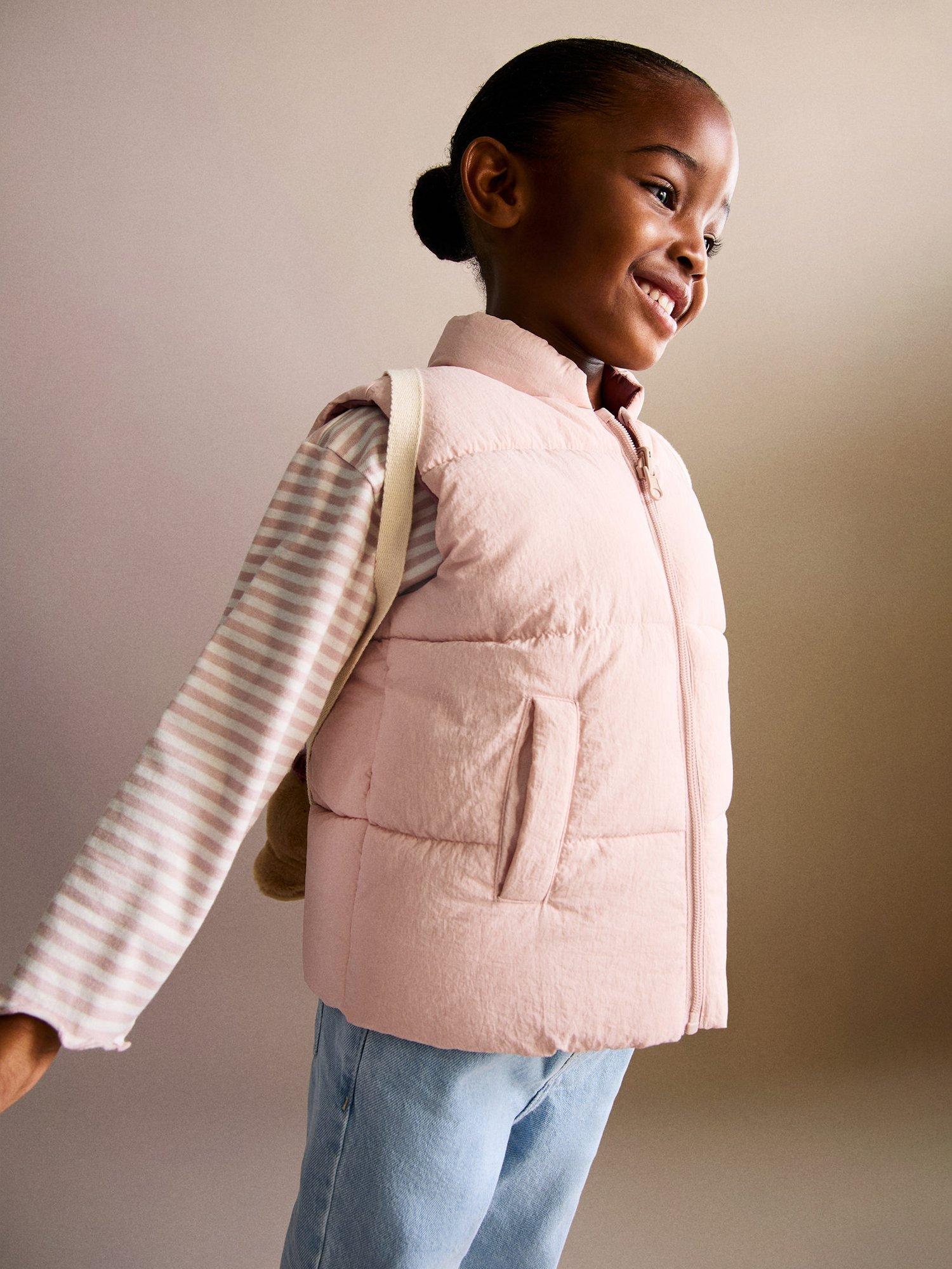 Product image 1 of 5, which shows Mango Lia Kids' Reversible Quilted Gilet, Pink, 3-4 years