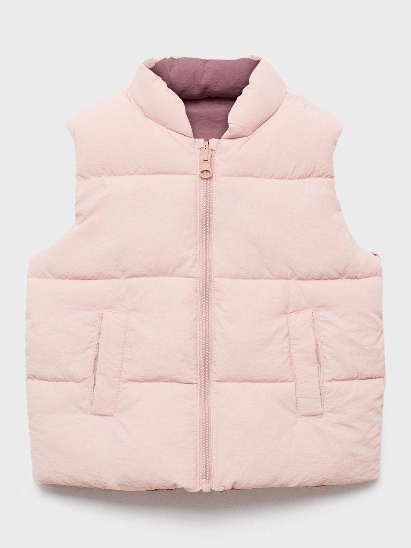 Product image 2 of 5, which shows Mango Lia Kids' Reversible Quilted Gilet, Pink, 3-4 years