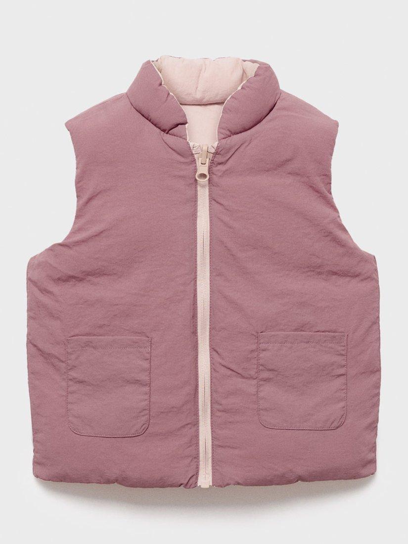 Product image 5 of 5, which shows Mango Lia Kids' Reversible Quilted Gilet, Pink, 3-4 years