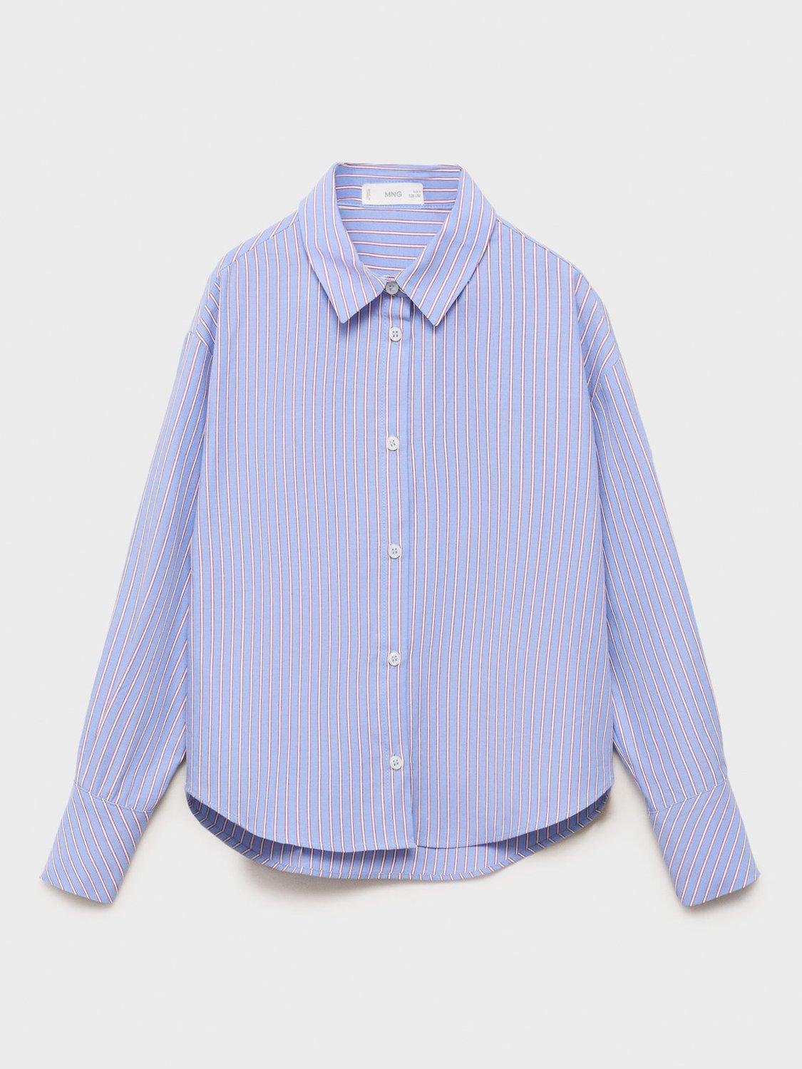Product image 1 of 4, which shows Mango Kids' Claudia Long Sleeved Striped Shirt, Medium Blue, 10 years