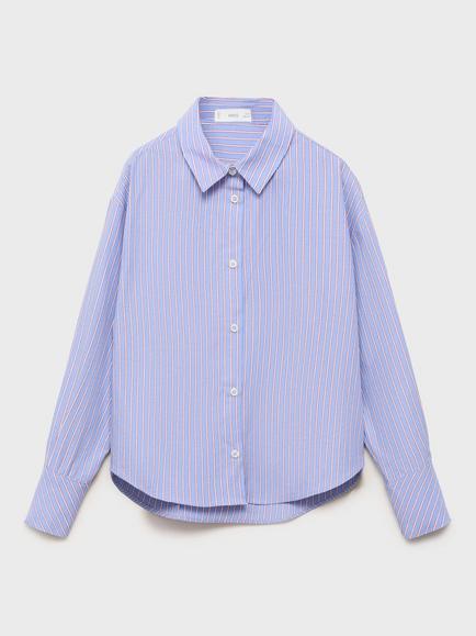 Mango Kids' Claudia Long Sleeved Striped Shirt, Medium Blue, Medium Blue
