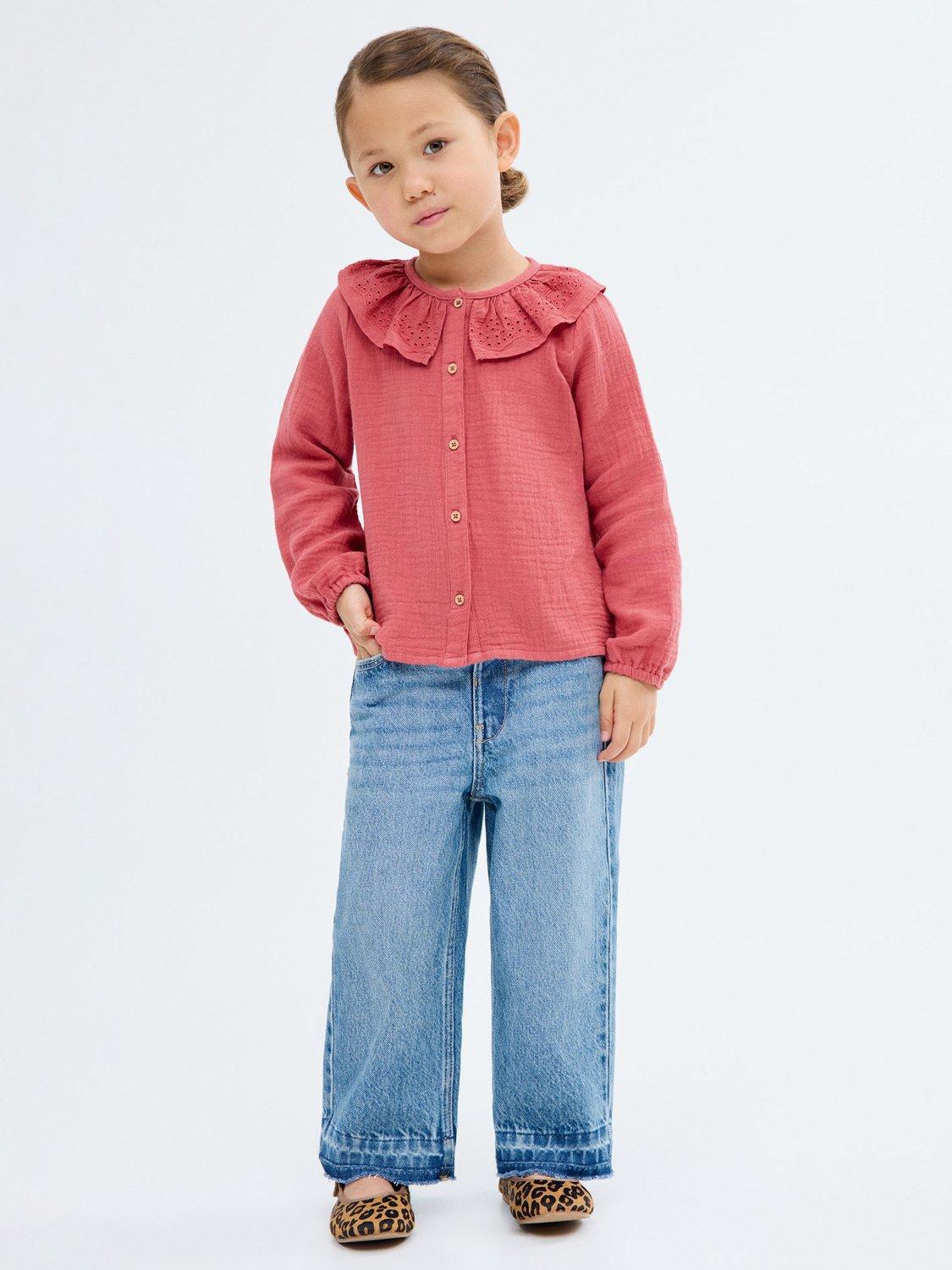 Product image 1 of 7, which shows Mango Kids' Isabella Cotton Long Sleeved Blouse, Dark Red, 12-18 months
