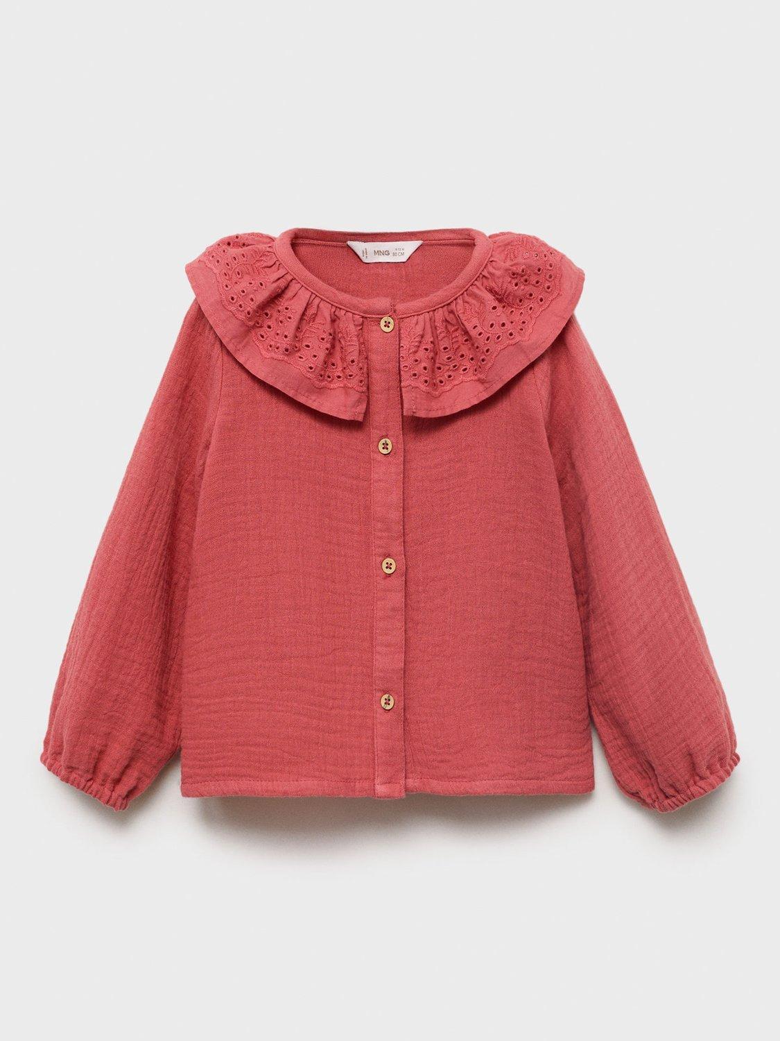 Product image 3 of 7, which shows Mango Kids' Isabella Cotton Long Sleeved Blouse, Dark Red, 12-18 months