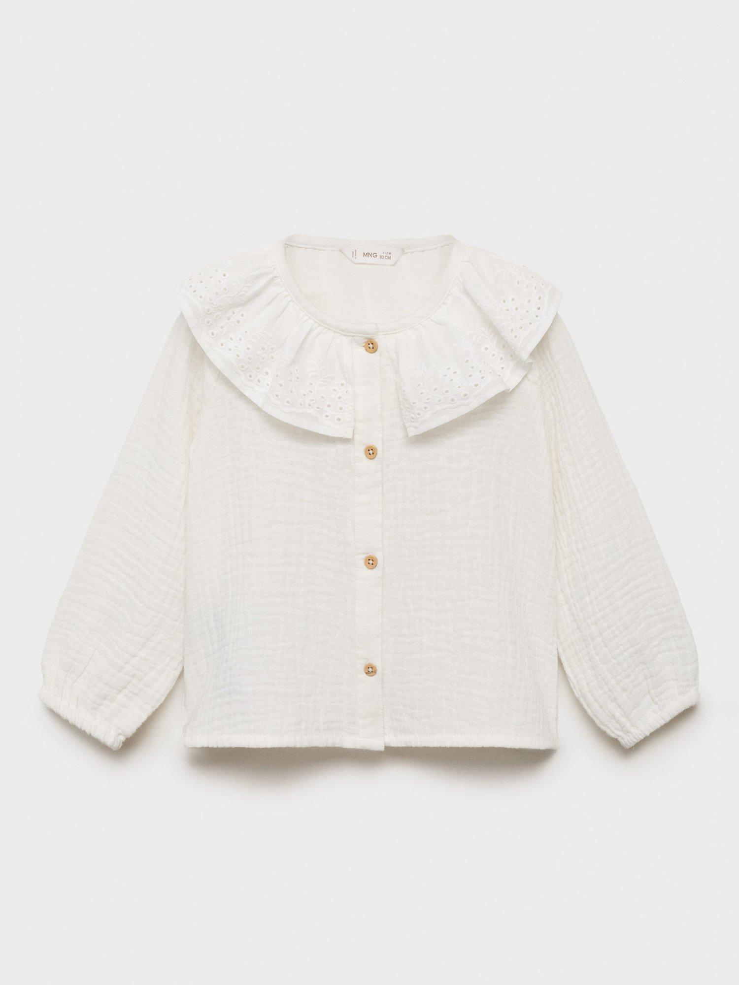 Product image 2 of 6, which shows Mango Kids' Isabella Cotton Long Sleeved Blouse, White, 12-18 months