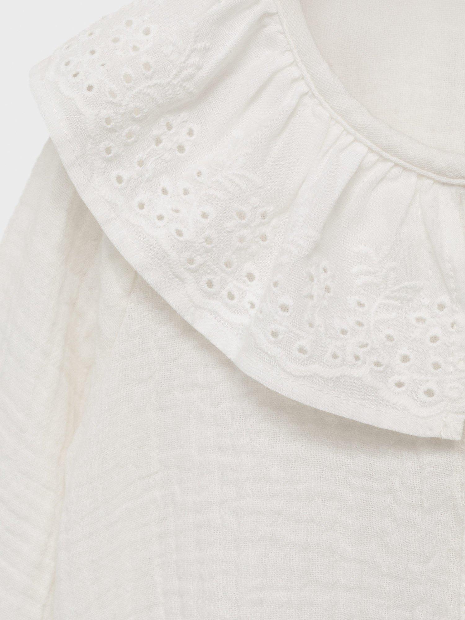Product image 4 of 6, which shows Mango Kids' Isabella Cotton Long Sleeved Blouse, White, 12-18 months