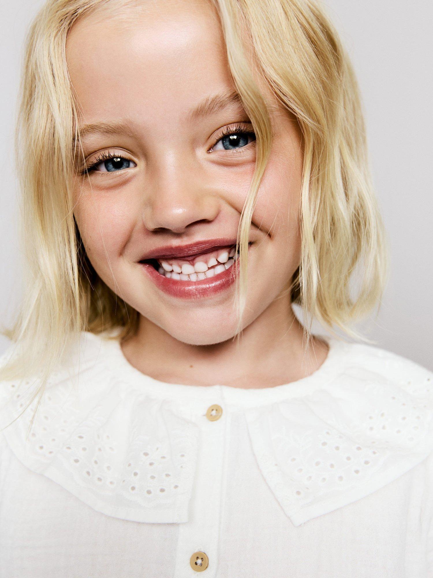 Product image 5 of 6, which shows Mango Kids' Isabella Cotton Long Sleeved Blouse, White, 12-18 months