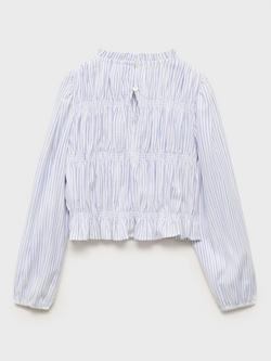 Mango Kids' Madison Cotton Blend Long Sleeved Blouse, Medium Blue - view 2, Medium Blue