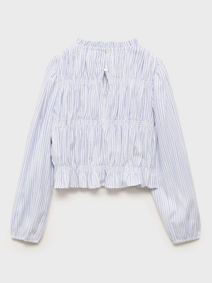 Mango Kids' Madison Cotton Blend Long Sleeved Blouse, Medium Blue - view 2, Medium Blue