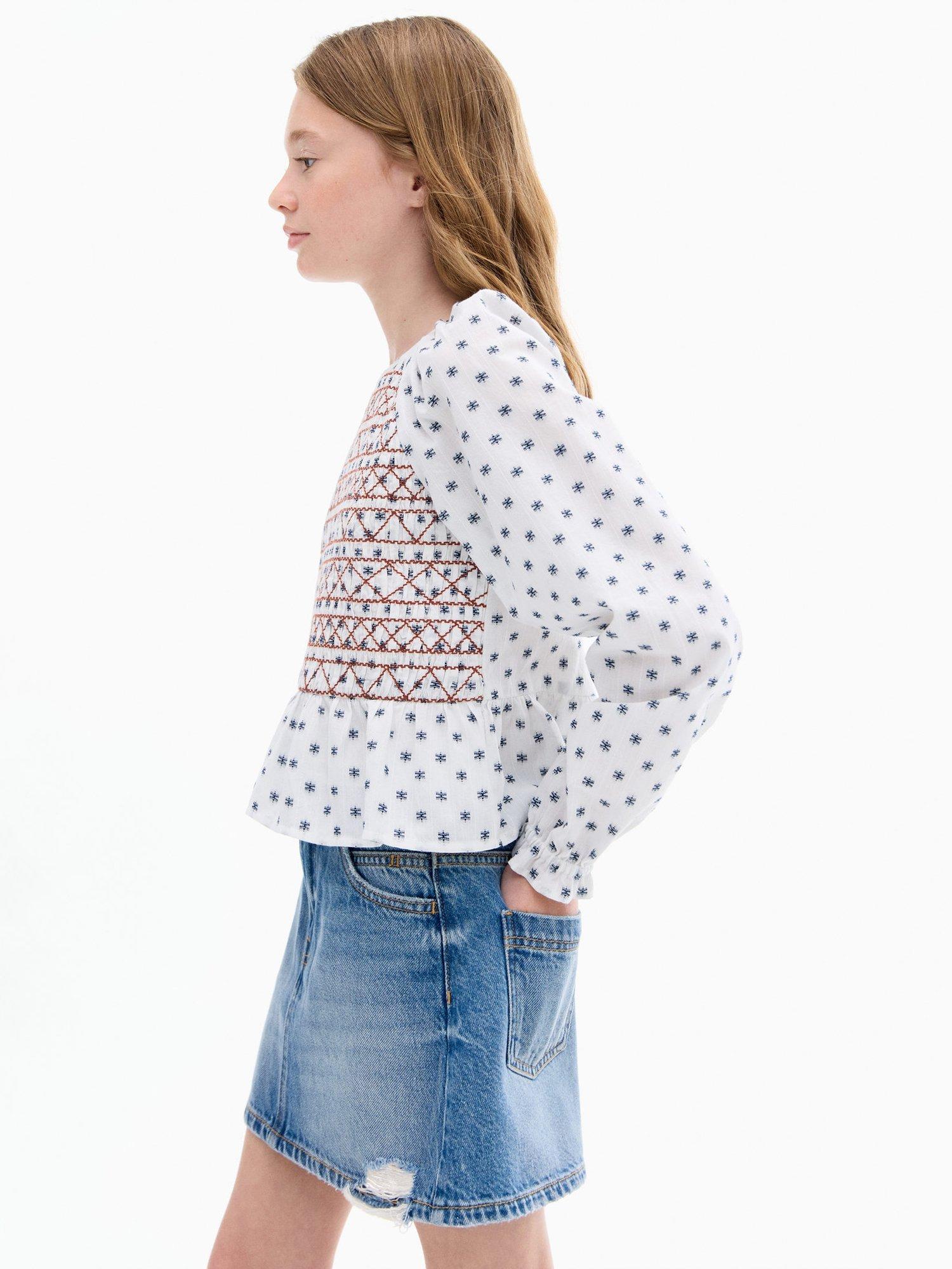 Product image 2 of 7, which shows Mango Kids' Stella Denim A-Line Mini Skirt, Mid Blue, 9 years