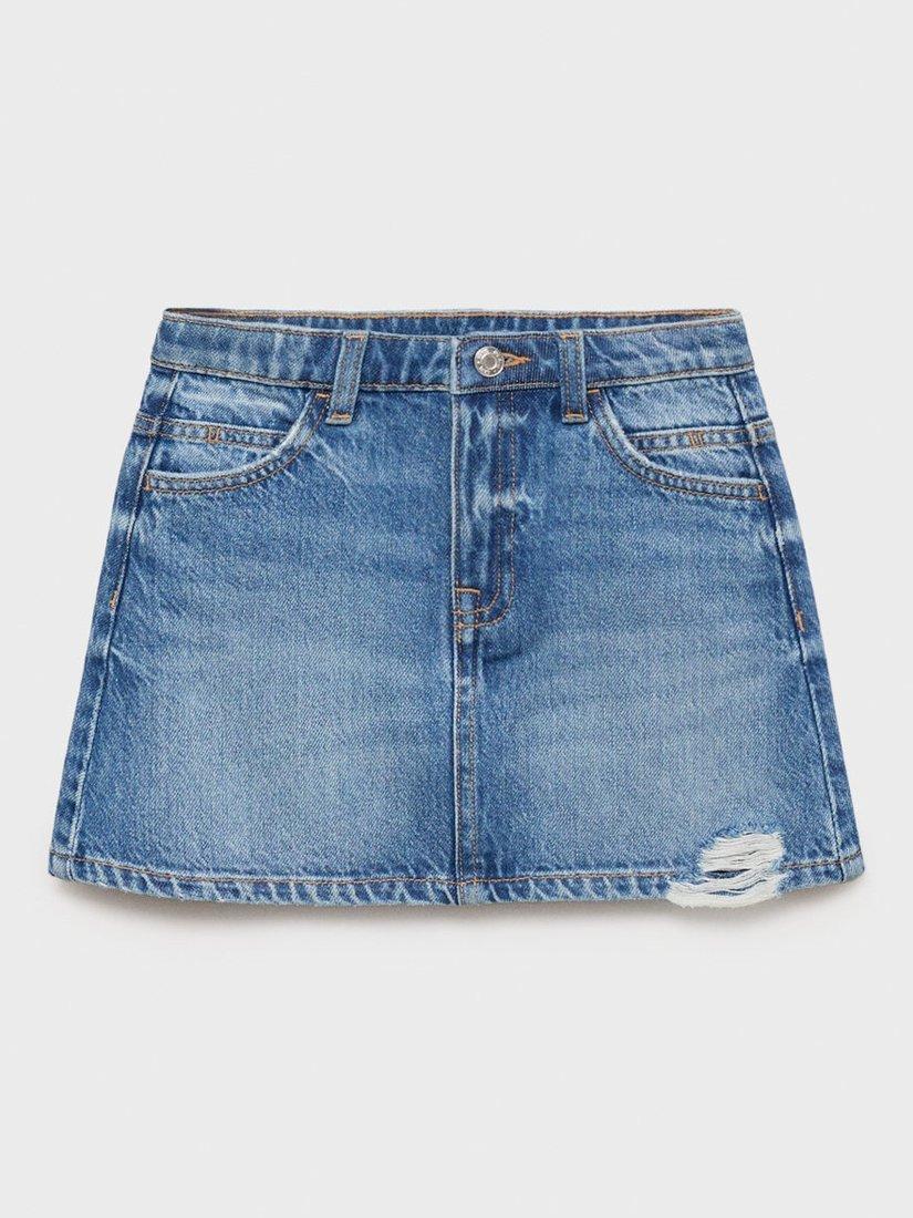 Product image 3 of 7, which shows Mango Kids' Stella Denim A-Line Mini Skirt, Mid Blue, 9 years