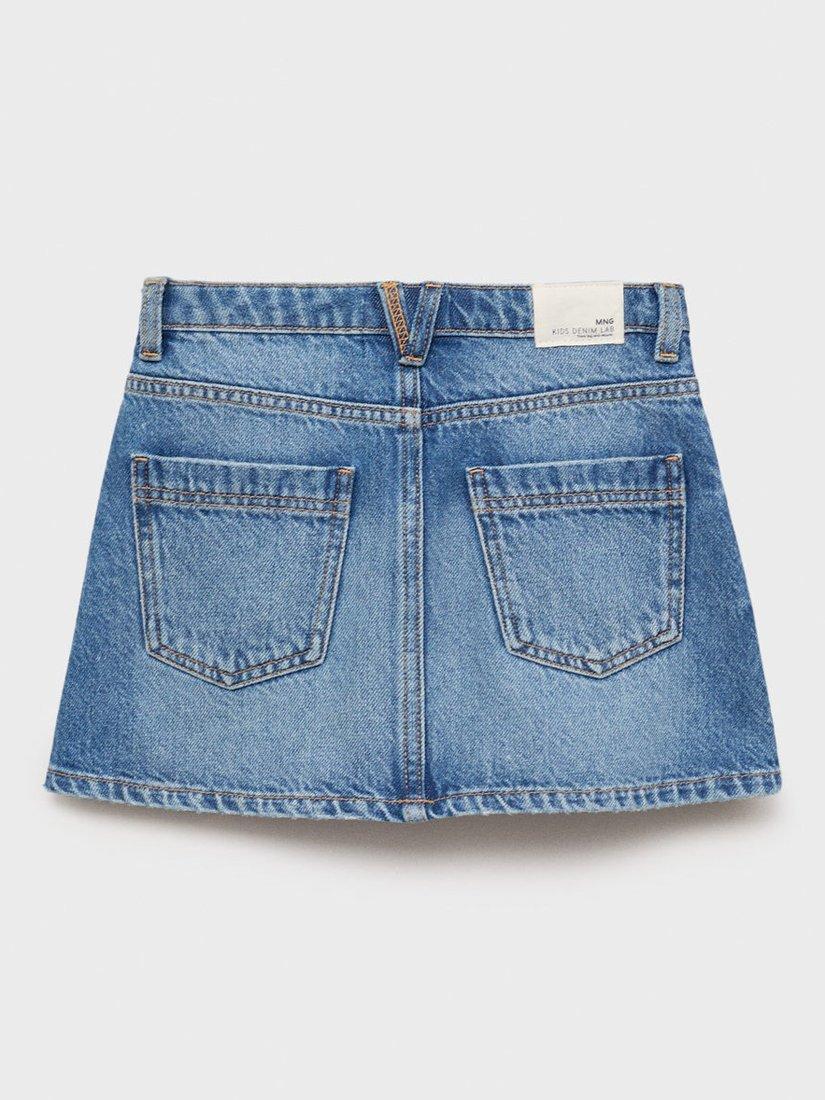 Product image 4 of 7, which shows Mango Kids' Stella Denim A-Line Mini Skirt, Mid Blue, 9 years
