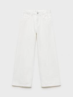 Mango Kids' Dakota Denim Wide Leg Jeans, White, White