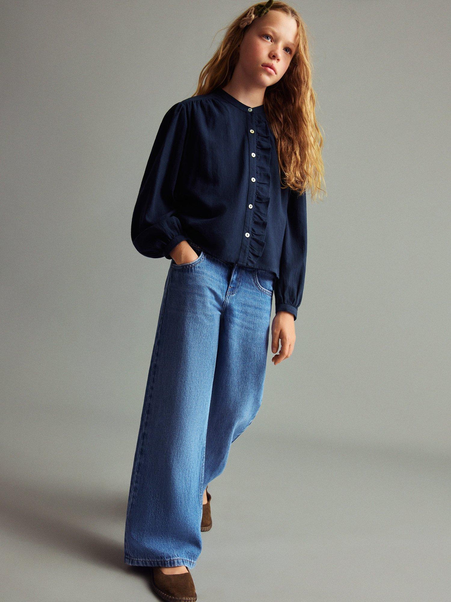 Product image 1 of 6, which shows Mango Kids' Studded Denim Jeans, Open Blue, 10 years