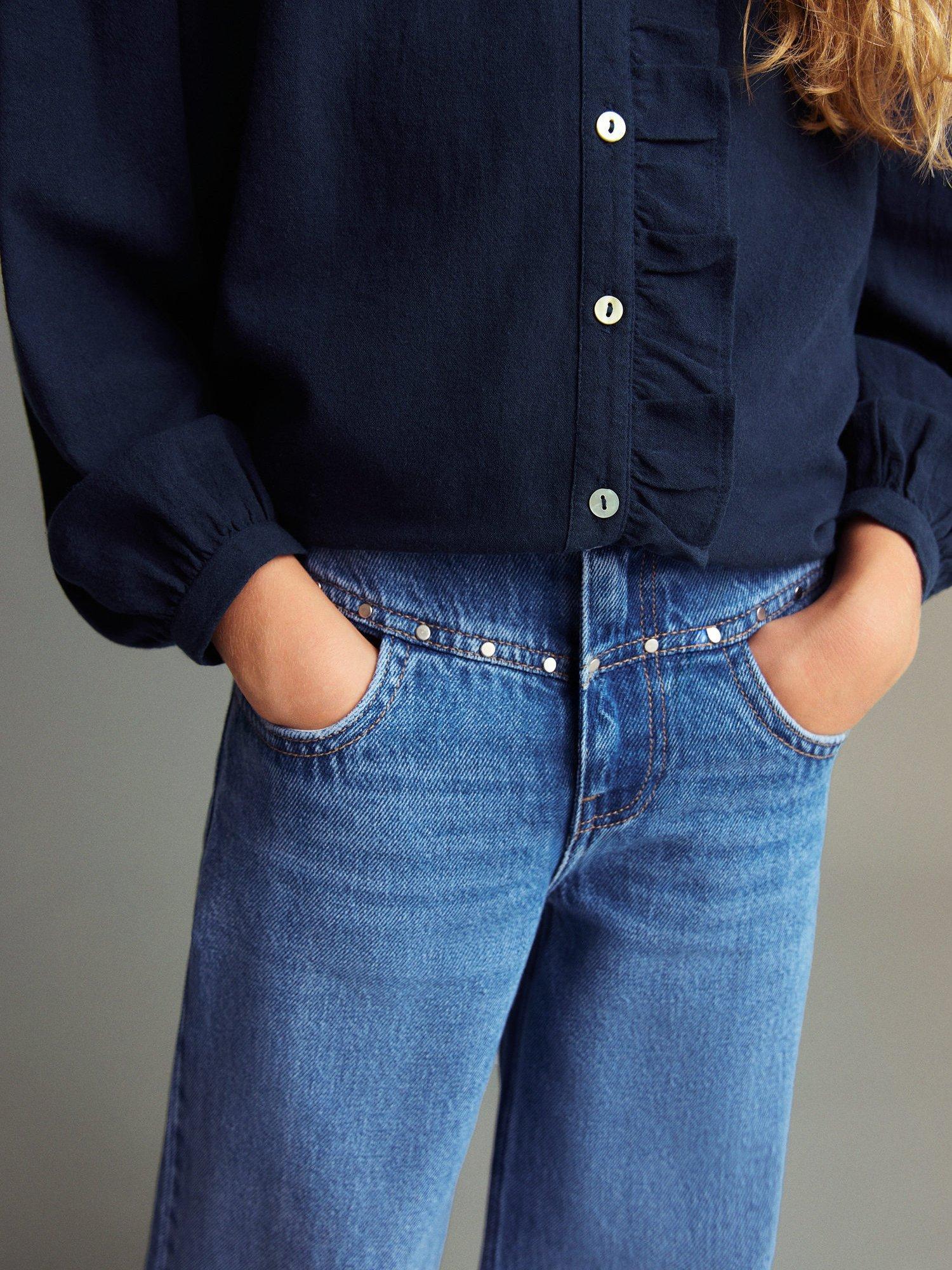 Product image 2 of 6, which shows Mango Kids' Studded Denim Jeans, Open Blue, 10 years