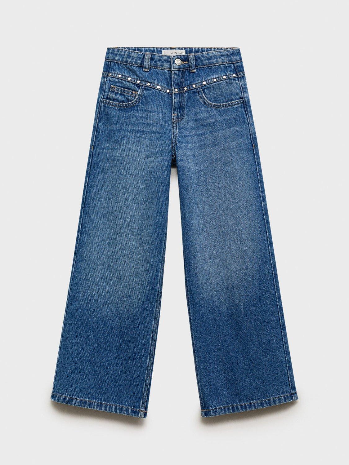 Product image 3 of 6, which shows Mango Kids' Studded Denim Jeans, Open Blue, 10 years