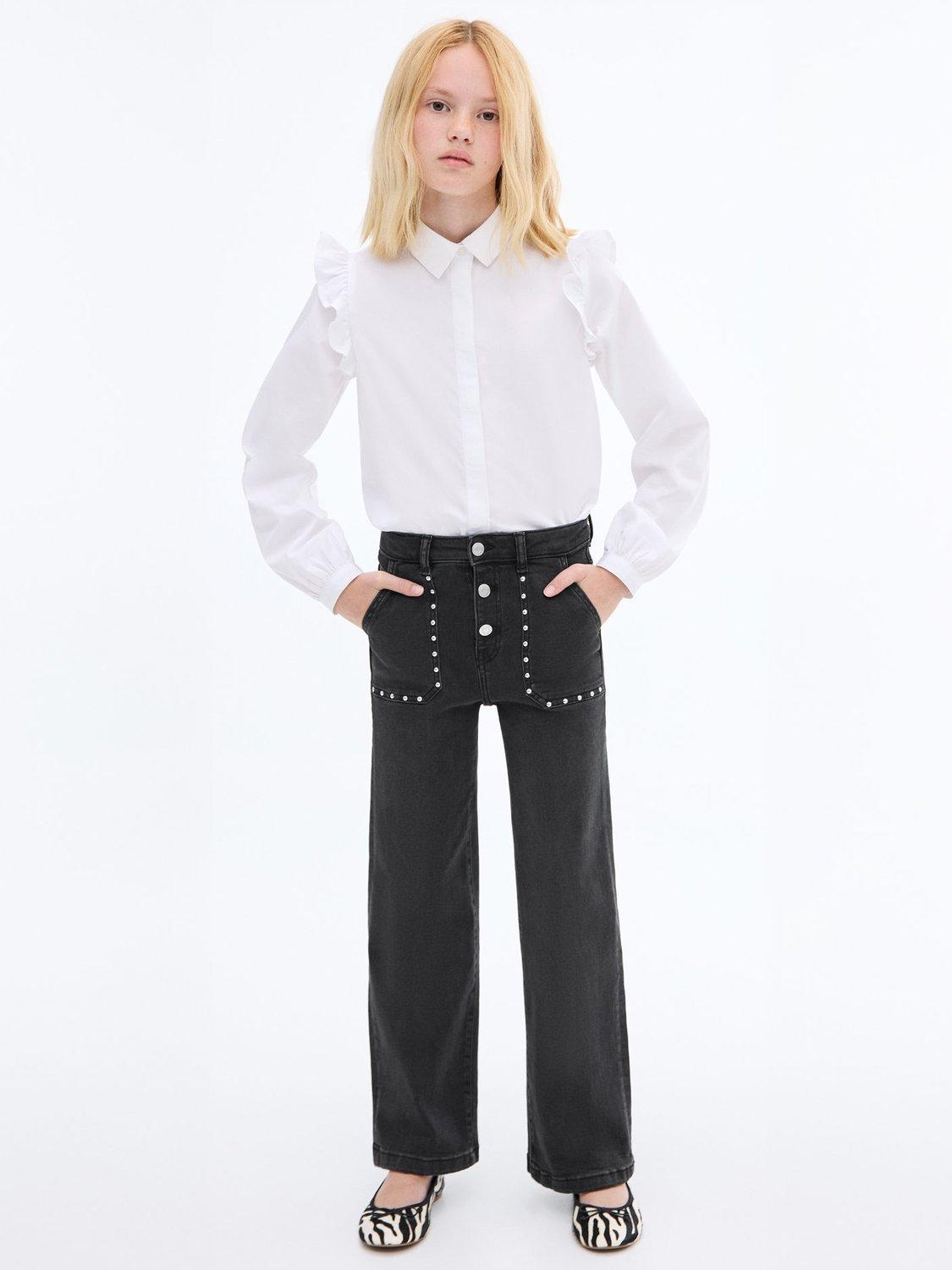 Product image 1 of 6, which shows Mango Kids' Studded Utility Jeans, Open Grey, 10 years