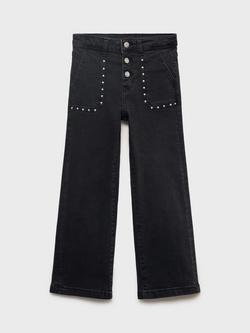 Mango Kids' Studded Utility Jeans, Open Grey - view 2, Open Grey