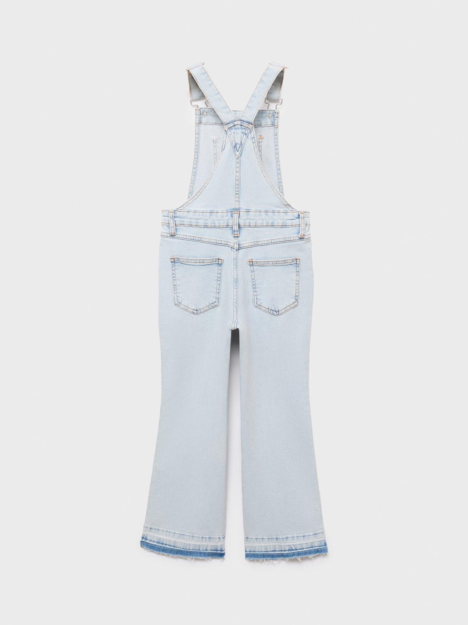 Product image 4 of 7, which shows Mango Kids' Agnes Denim Ankle Dungarees, Open Blue, 6 years