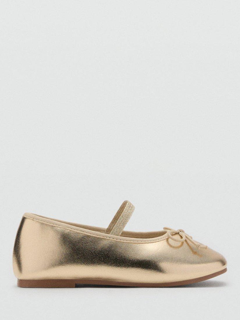 Product image 1 of 4, which shows Mango Kids' Gigi Ballerina Shoes, Gold, 8 Jnr