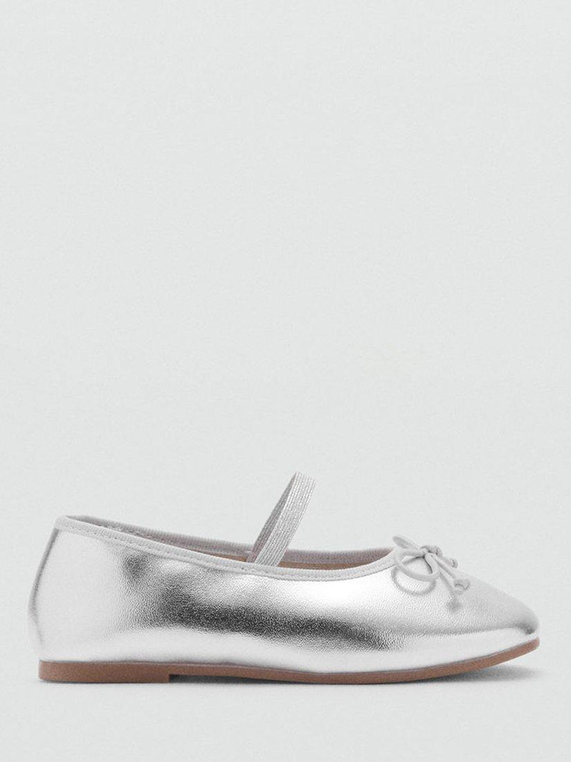 Product image 1 of 5, which shows Mango Kids' Gigi Ballerina Shoes, Silver, 4.5 Jnr