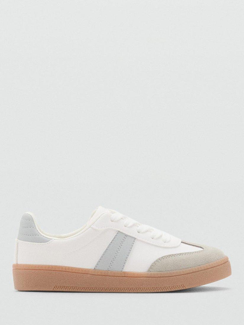 Product image 1 of 6, which shows Mango Kids' Leather Lace Up Trainers, White, 1