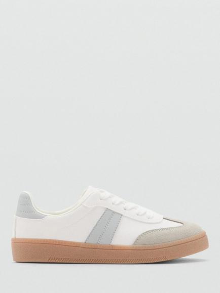 Mango Kids' Leather Lace Up Trainers, White, White