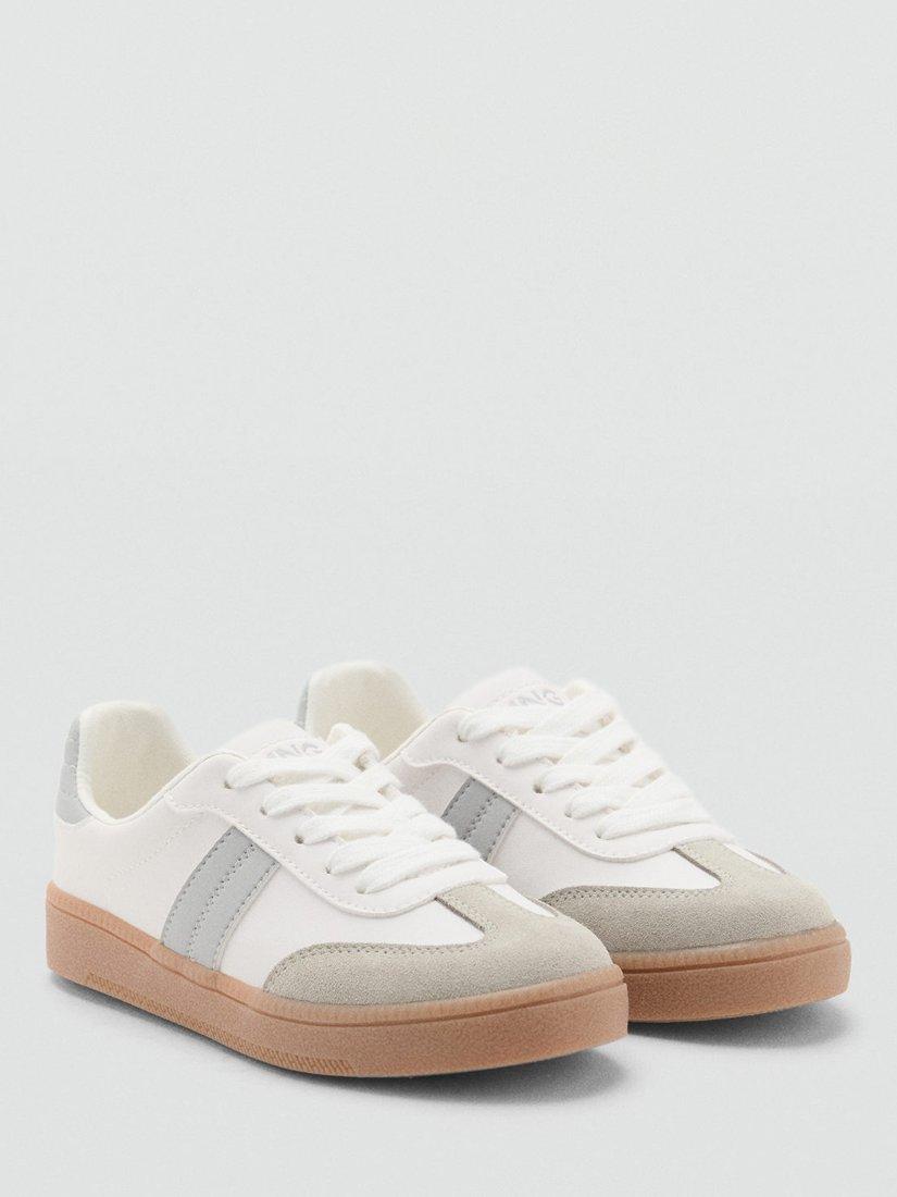Product image 3 of 6, which shows Mango Kids' Leather Lace Up Trainers, White, 1