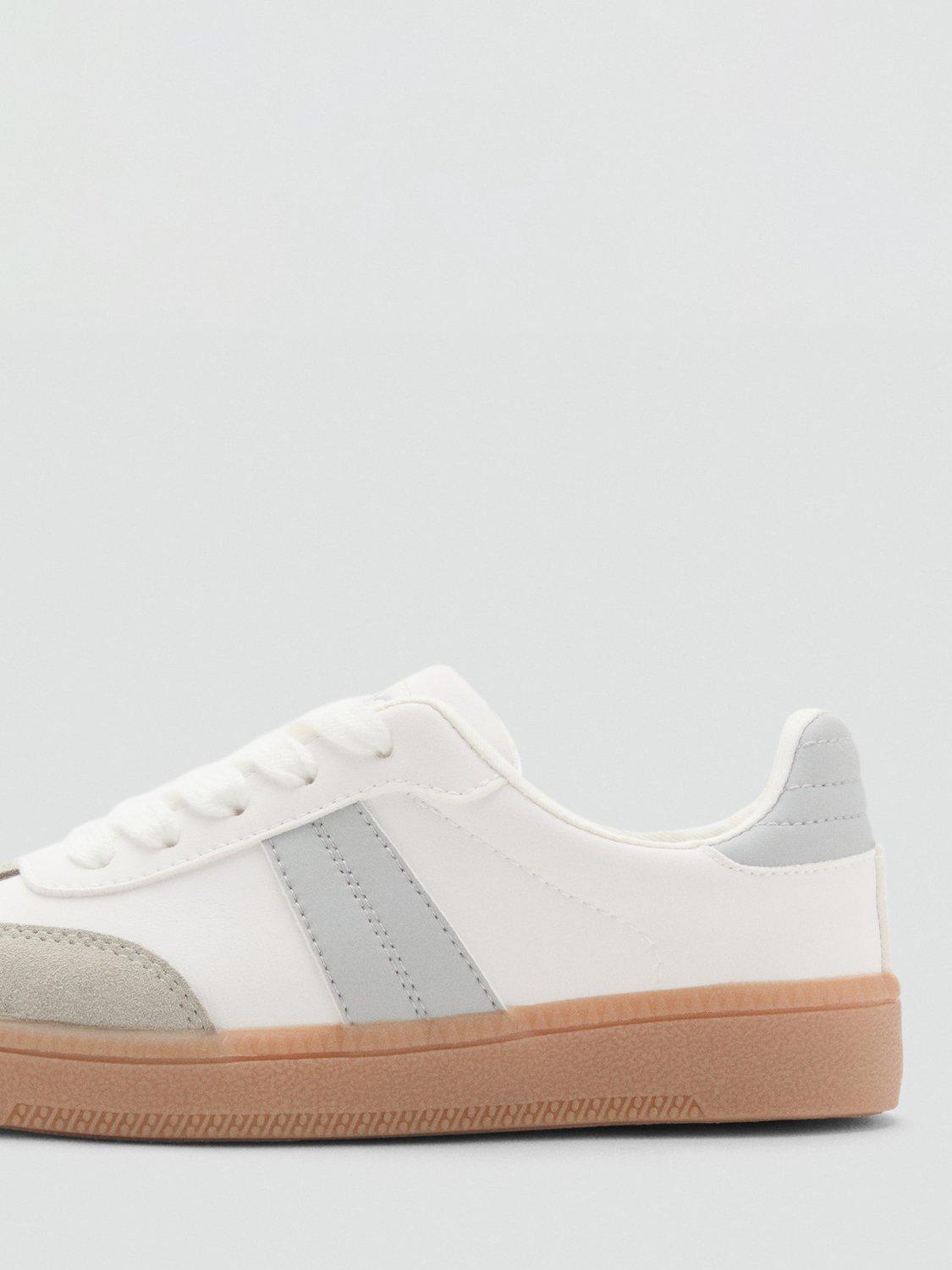 Product image 4 of 6, which shows Mango Kids' Leather Lace Up Trainers, White, 1