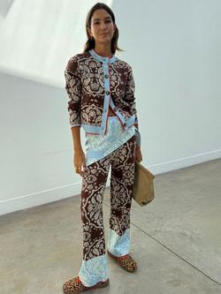 Never Fully Dressed Bandana Wide Leg Trousers, Brown, Brown