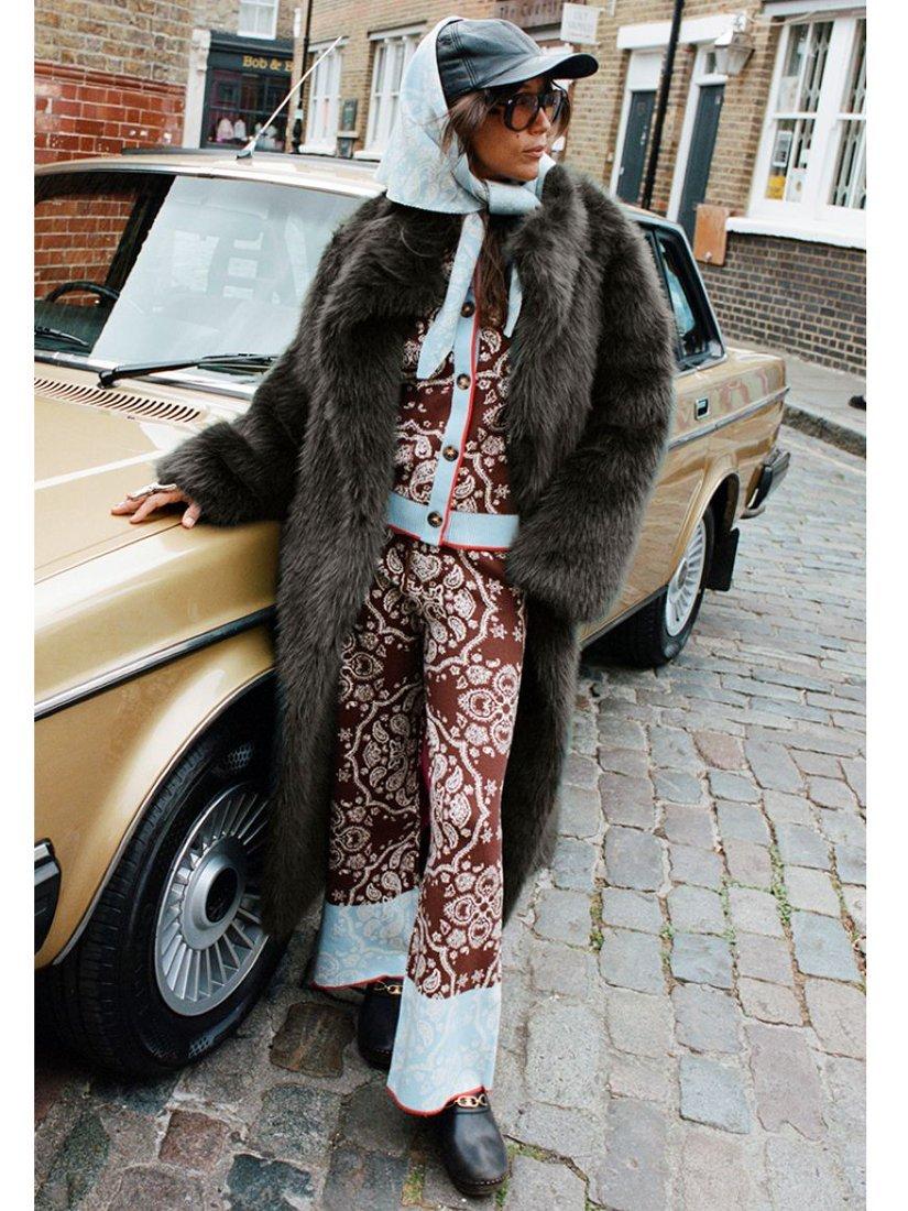 Product image 2 of 4, which shows Never Fully Dressed Bandana Wide Leg Trousers, Brown, XS